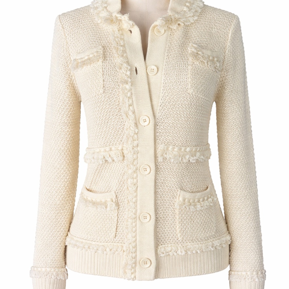 Coastal Grandma Fisherman Chunky Knit Cardigan - Cream Ivory M